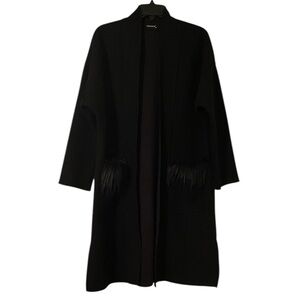 DARKWIN | Women’s Black Faux Fur Pocket Wool Blend Knee Length Cardigan Size XXL
